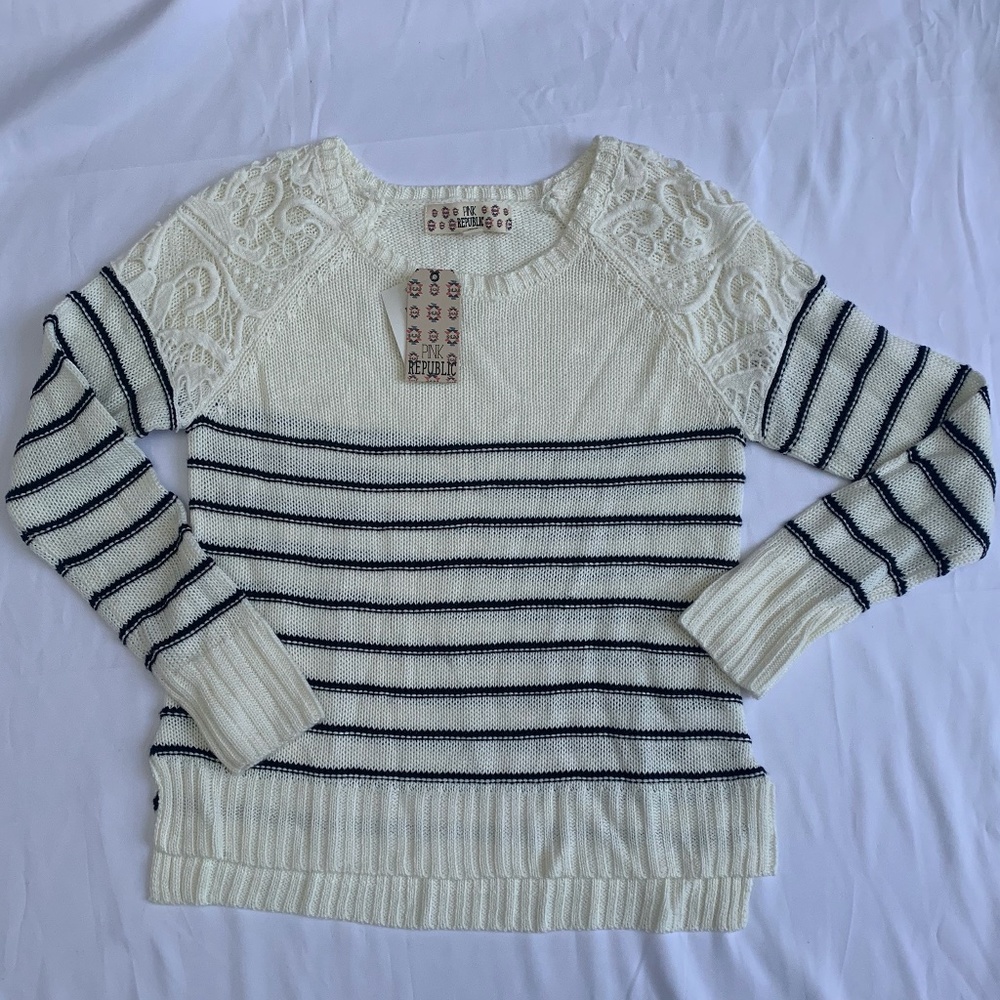 Pink Republic Black and Ivory Stripe Sweater NWT